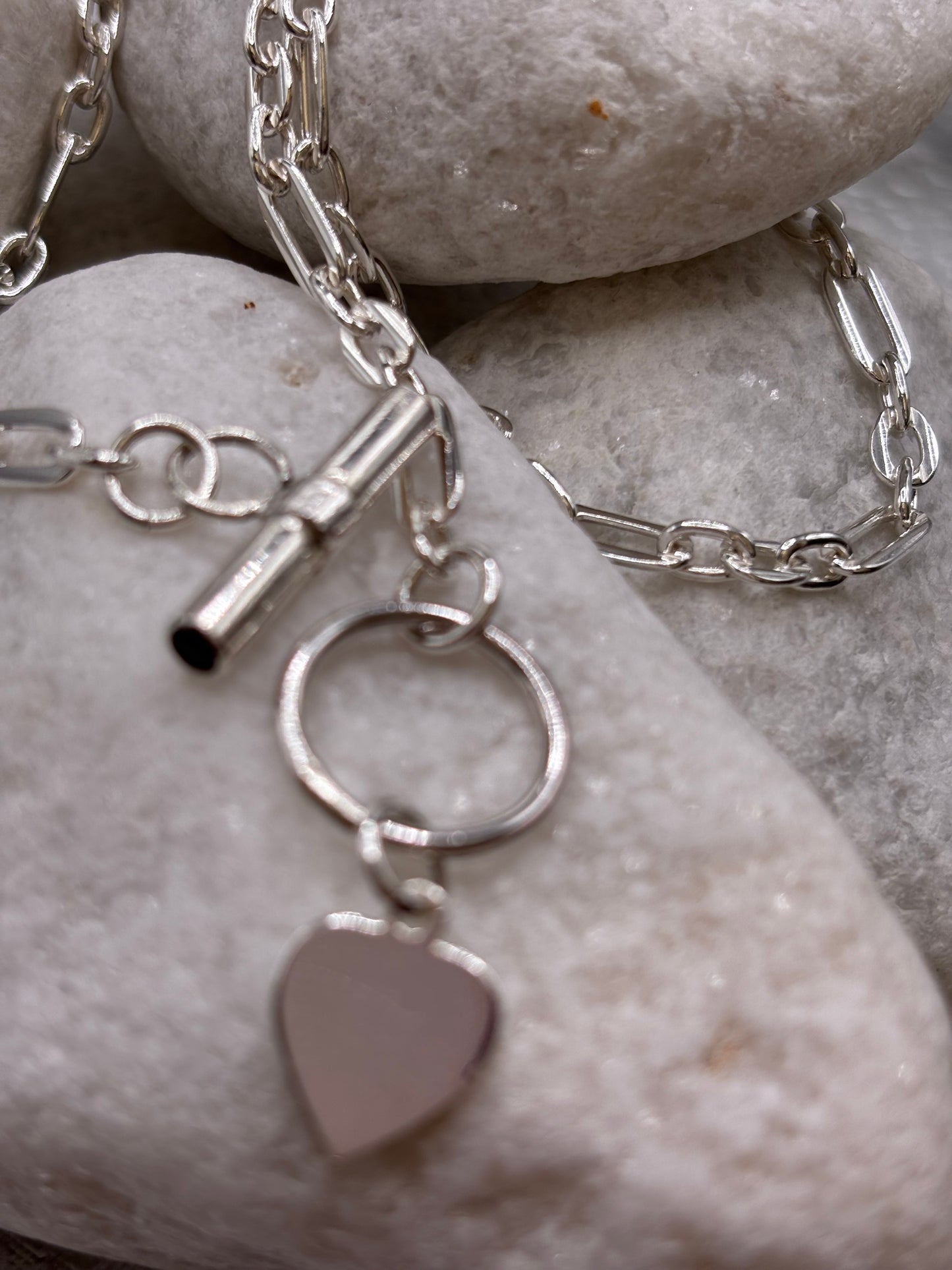 Solid silver T Bar Necklace set with Sapphires