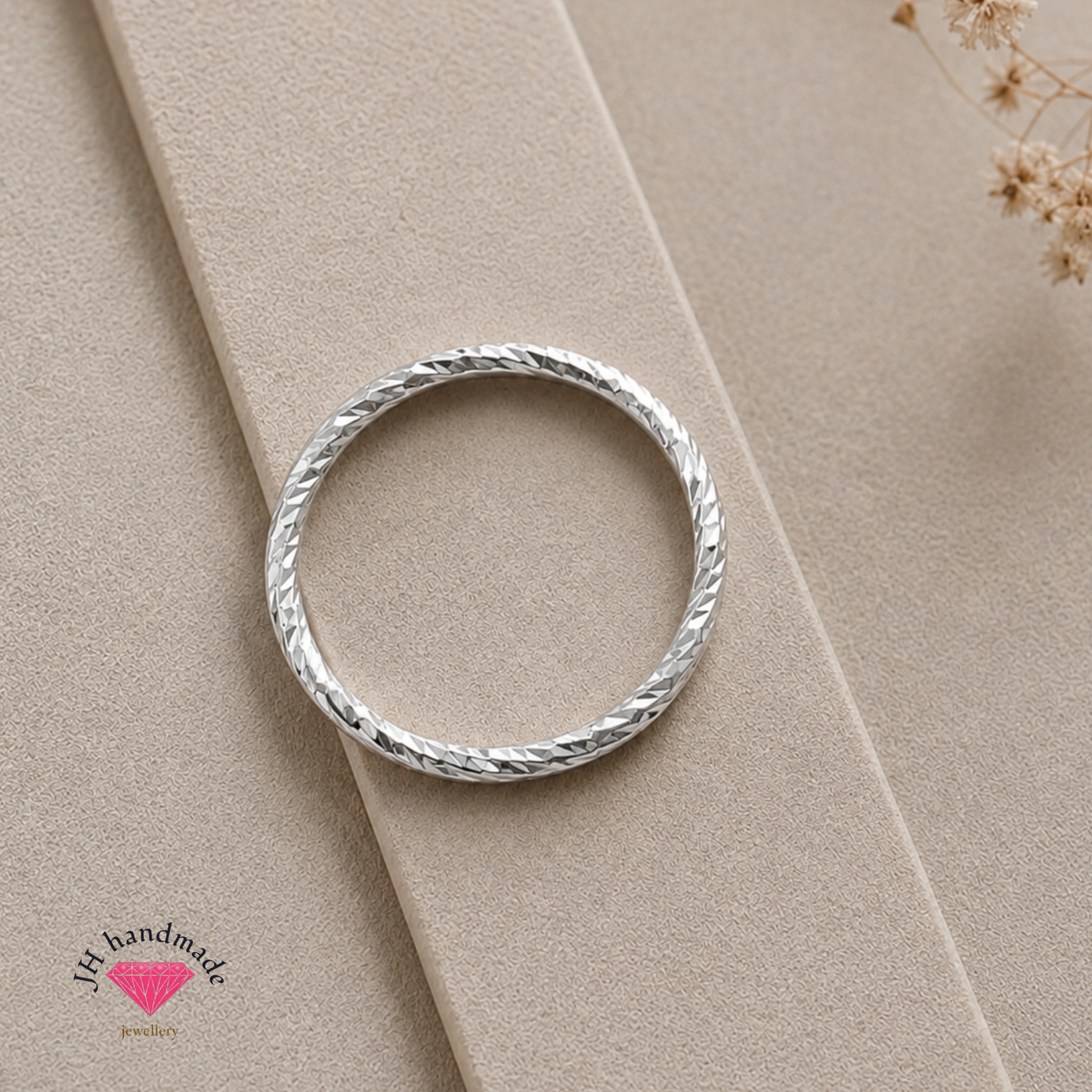 Solid Silver Twisted Diamond Cut Patterned Stacking Ring 1.5mm Handmmade