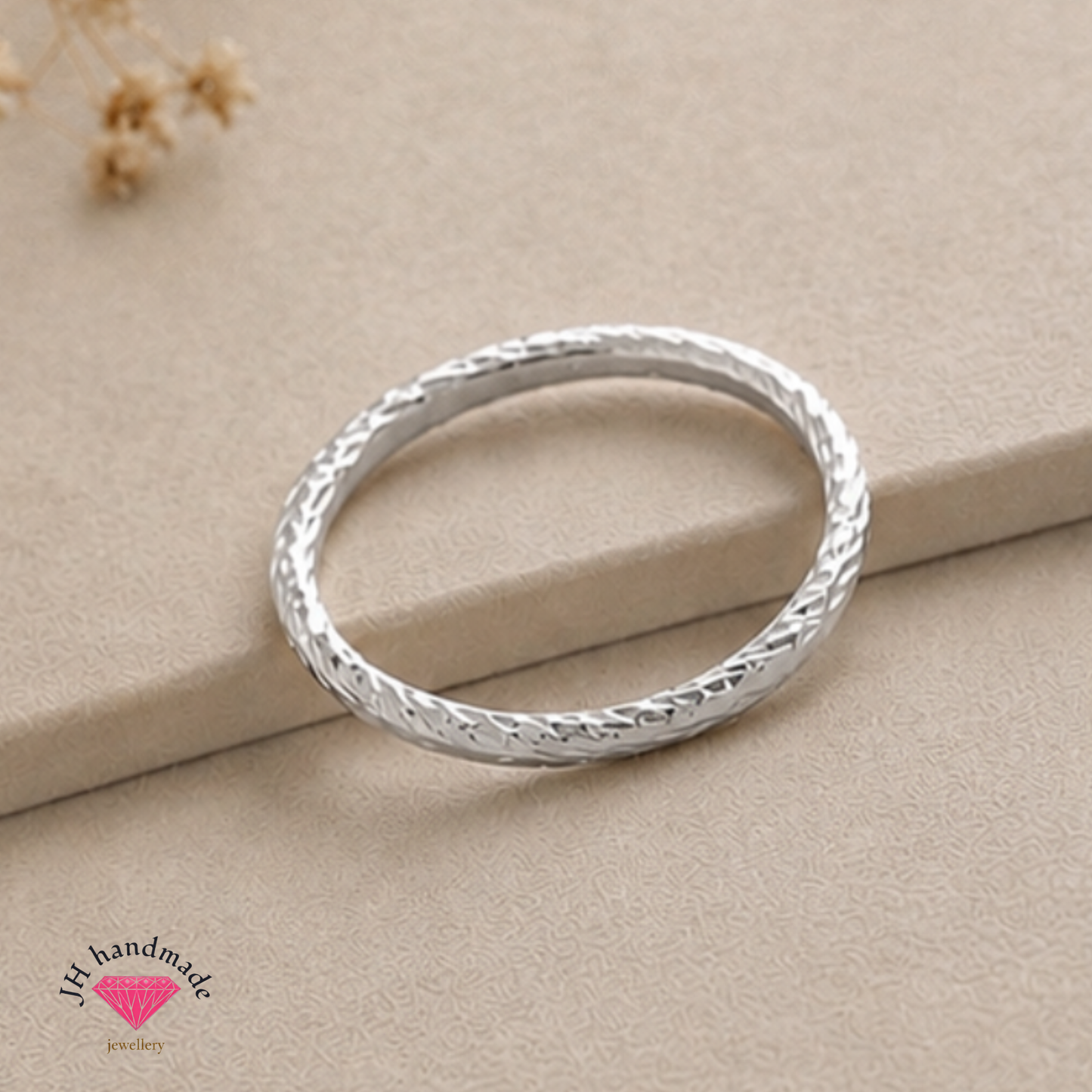 Solid Silver Twisted Diamond Cut Patterned Stacking Ring 1.5mm Handmmade