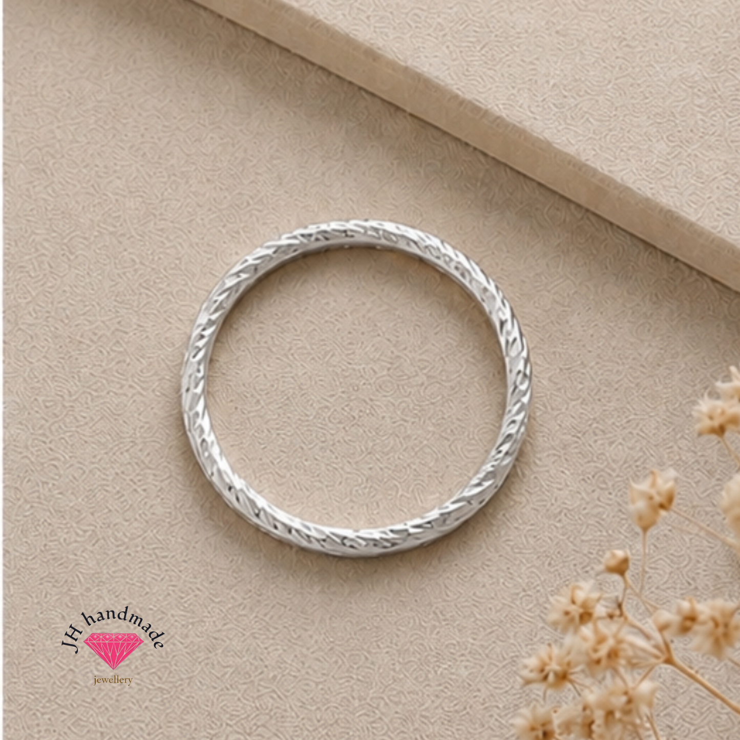 Solid Silver Twisted Diamond Cut Patterned Stacking Ring 1.5mm Handmmade