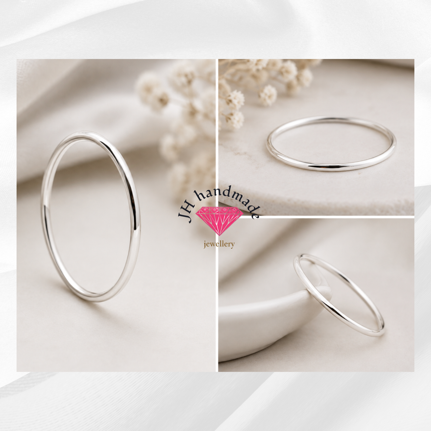 Solid Silver Plain Stacking Ring 1.5mm Handmade