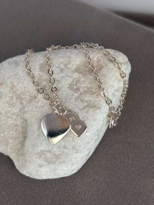 Solid Silver Ankle Bracelet with Initial and Heart Charm