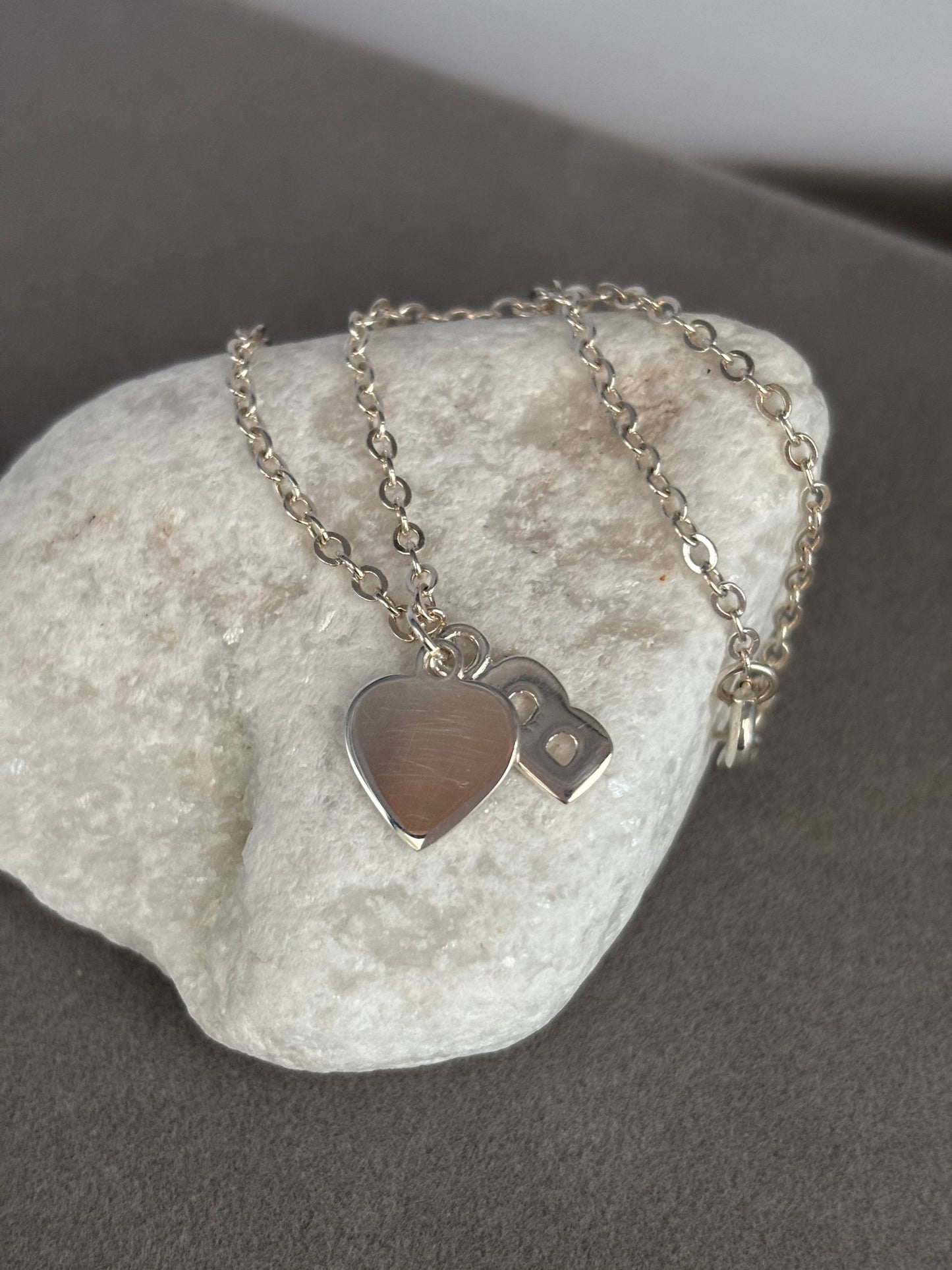 Solid Silver Ankle Bracelet with Initial and Heart Charm