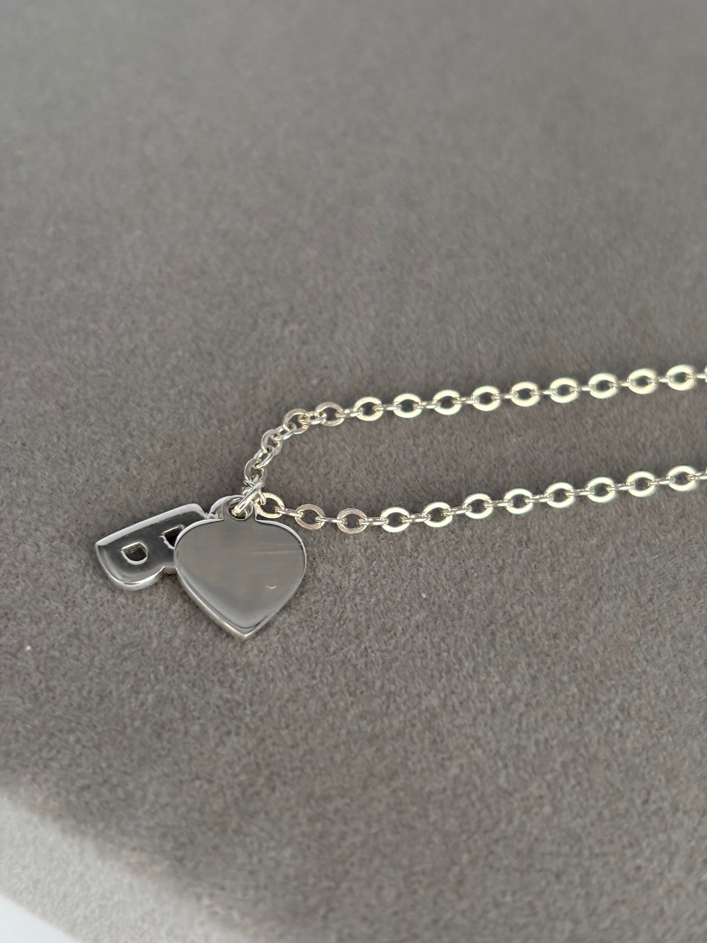 Solid Silver Ankle Bracelet with Initial and Heart Charm