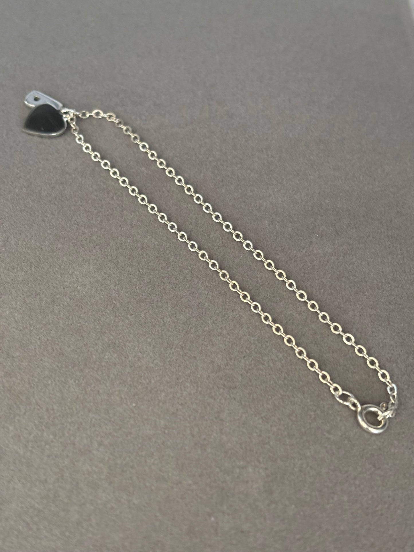 Solid Silver Ankle Bracelet with Initial and Heart Charm