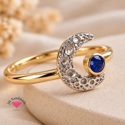 9ct Solid Gold Sapphire Moon Ring custom made