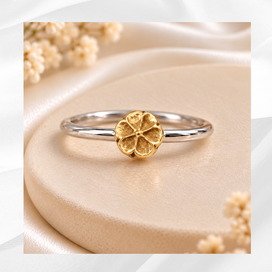 9ct Solid Gold Flower Ring with Silver band custom made