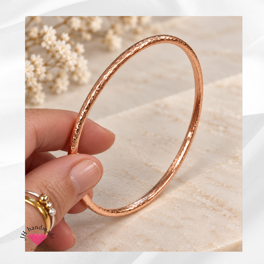 9ct Solid Rose Gold Bangle Handmade Heavy 3mm 16grams Hammered design