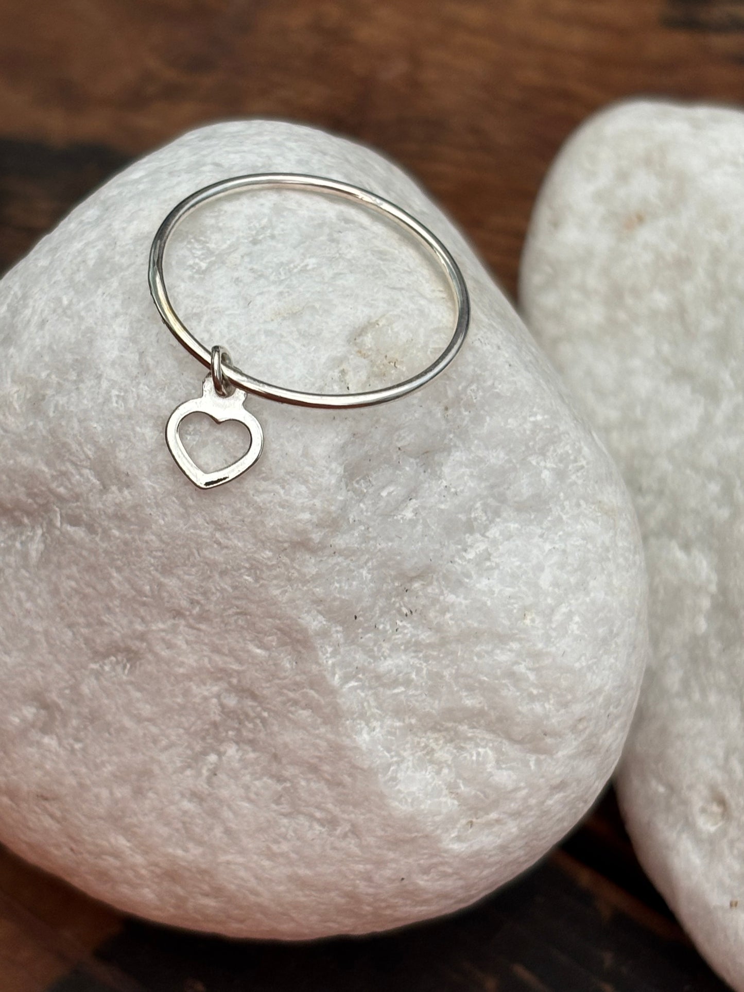 Solid Silver Plain Round Stacking Ring 1mm with Heart Charm Handmade