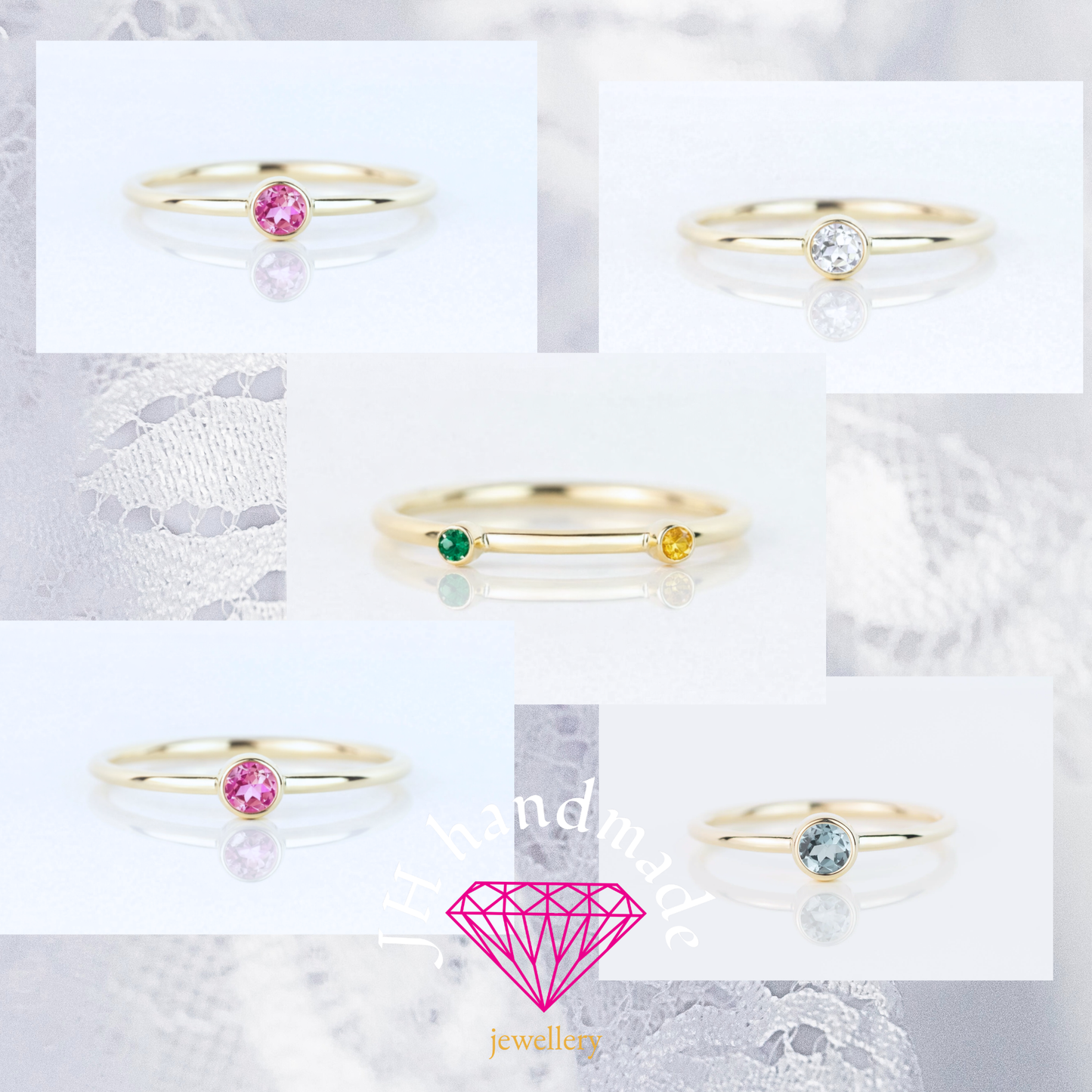 9ct Solid Gold Gemstone Stacking Ring Set Custom Made