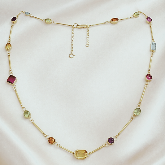 9ct Solid Gold Gemstone Necklace Handmade