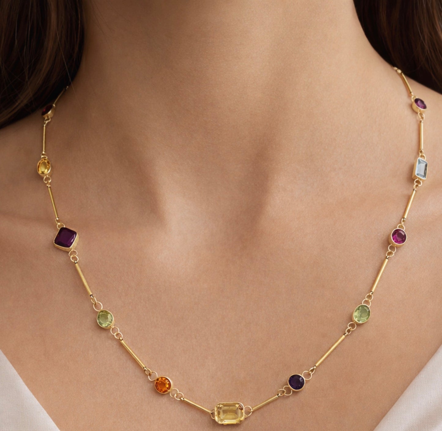 9ct Solid Gold Gemstone Necklace Handmade