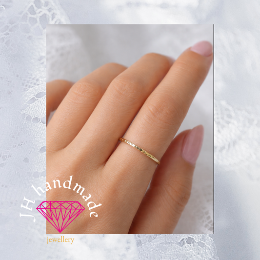9ct Solid Gold Light Hammered Patterned Stacking Ring 1mm Handmade