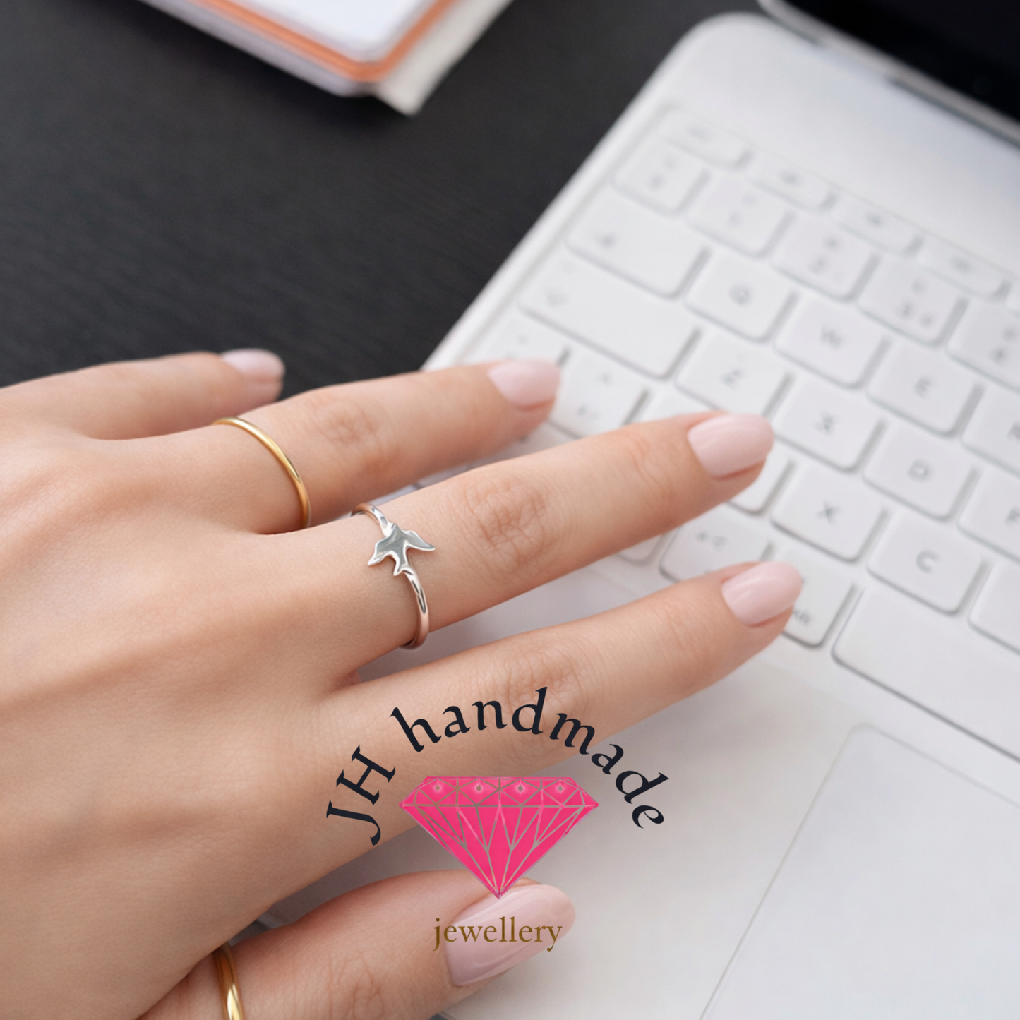 Solid Silver Bird Stacking Ring 1.5mm custom made minimalist design