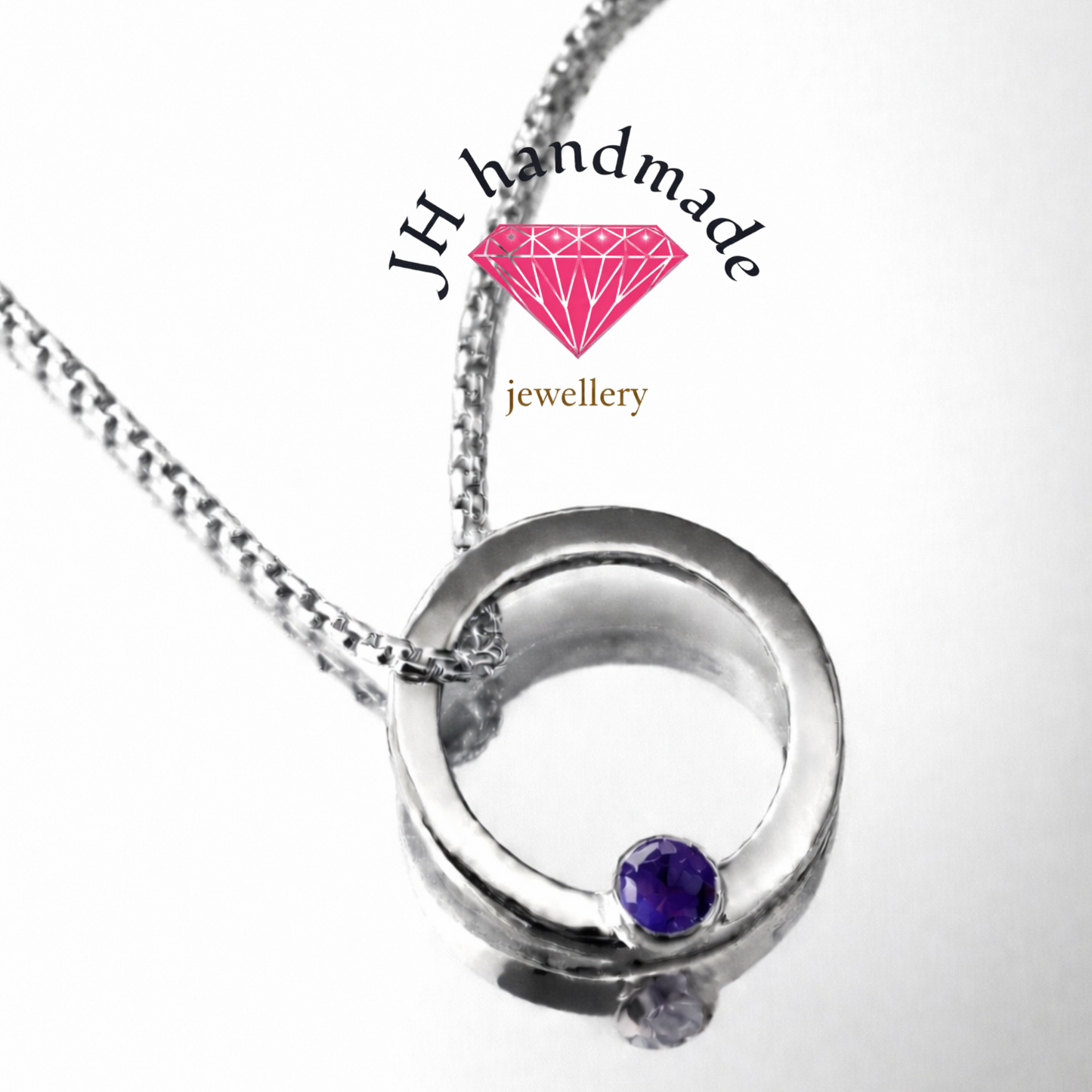 Solid Silver Halo Birthstone pendant and chain custom made