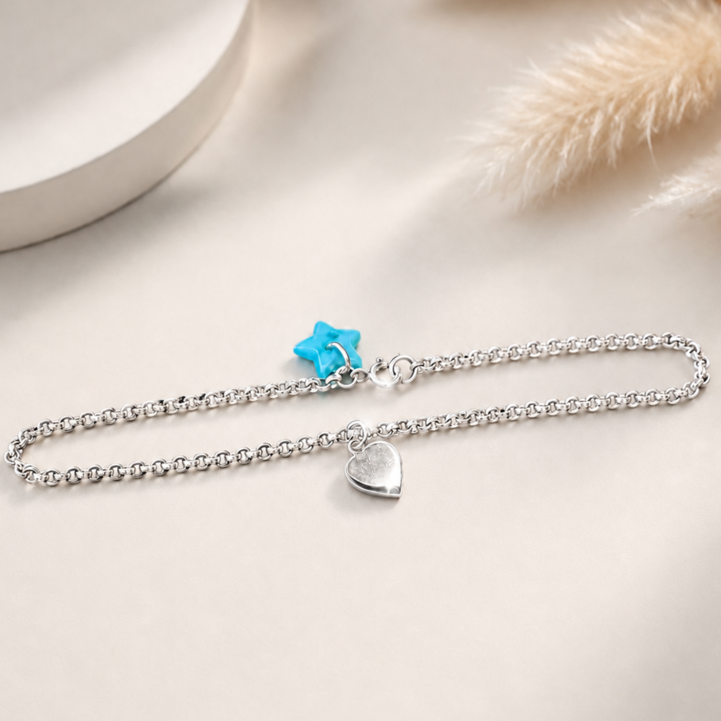 Solid Silver Ankle Bracelet with Heart Charm All lengths available custom made