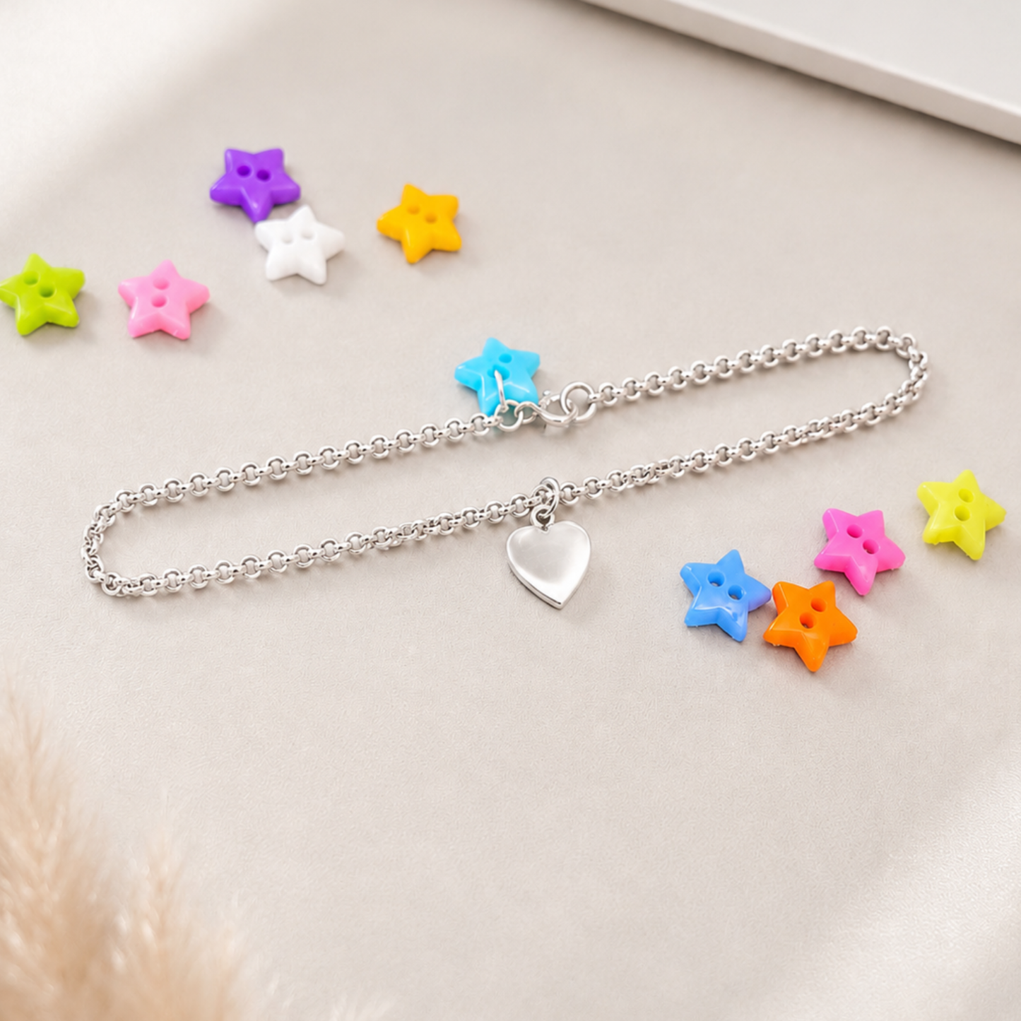 Solid Silver Ankle Bracelet with Heart Charm All lengths available custom made