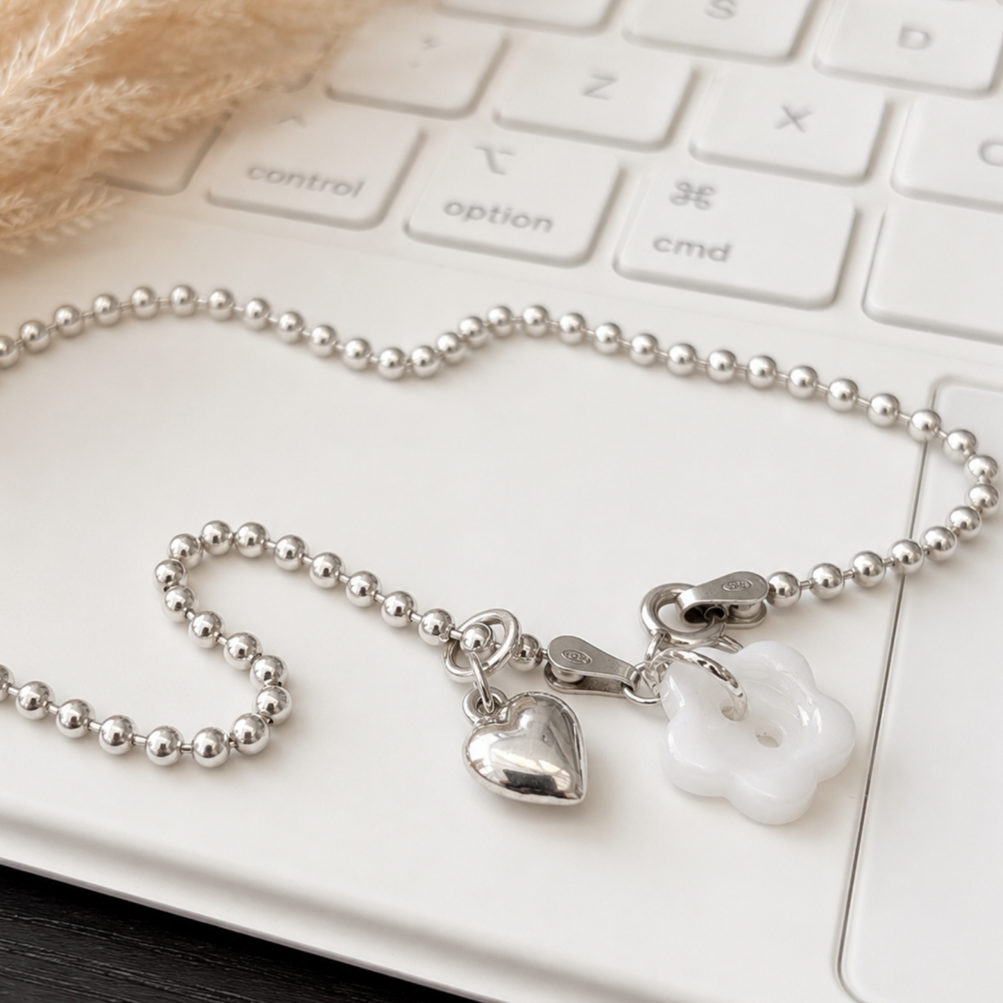 Solid Silver Ankle Bracelet with puffy Heart Charm All lengths available custom made (Copy)