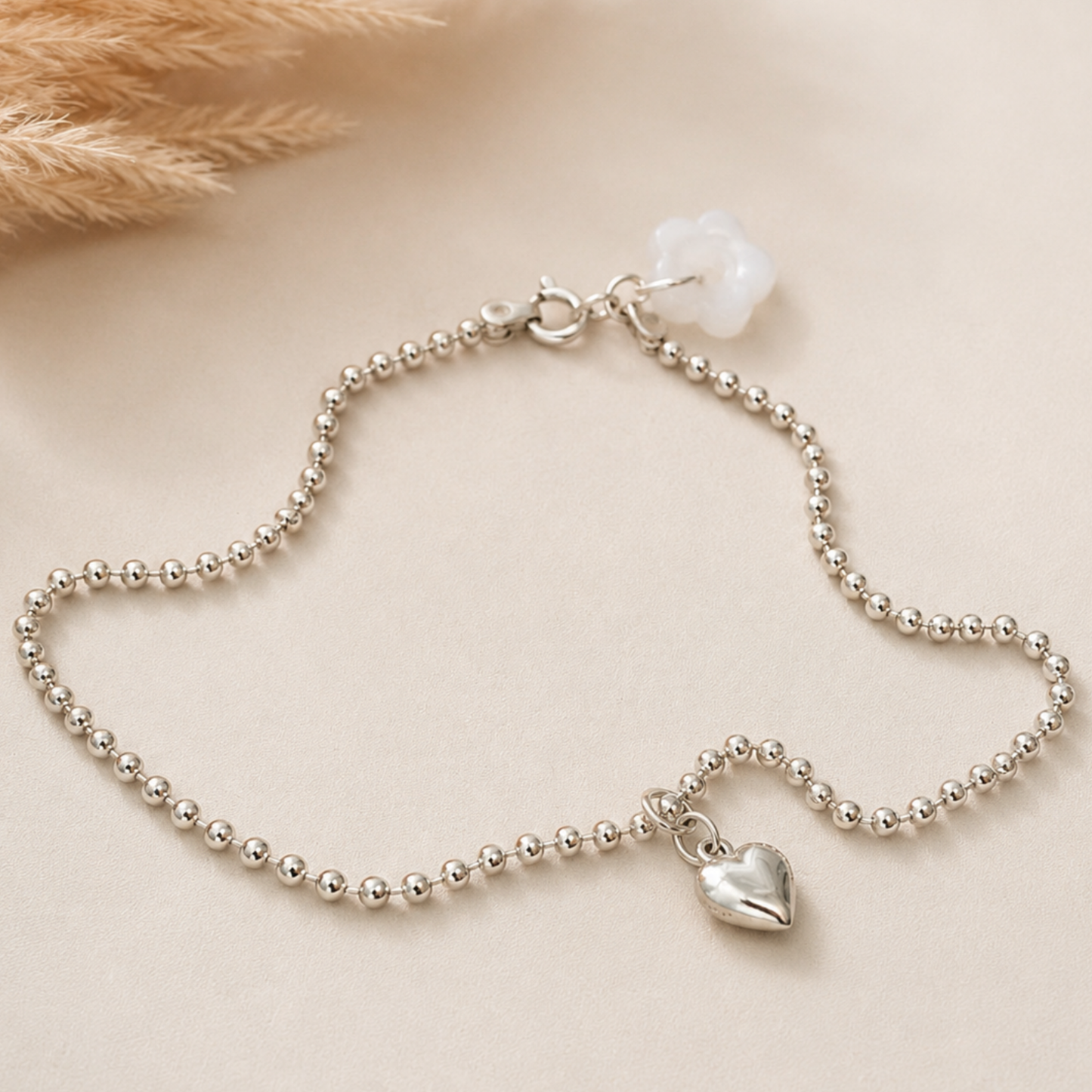 Solid Silver Ankle Bracelet with puffy Heart Charm All lengths available custom made (Copy)