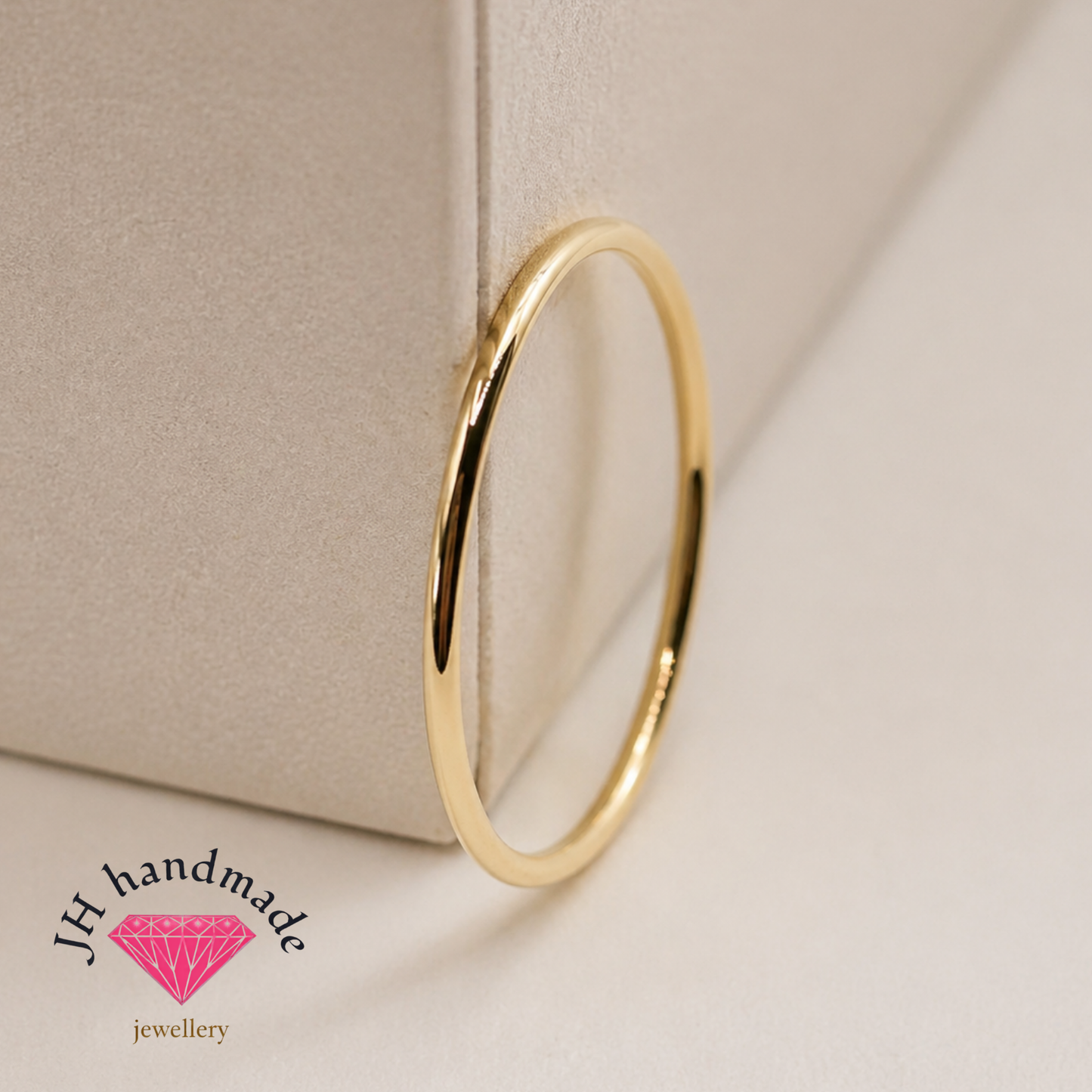 9ct Solid Gold plain Stacking Ring 1mm Handmade