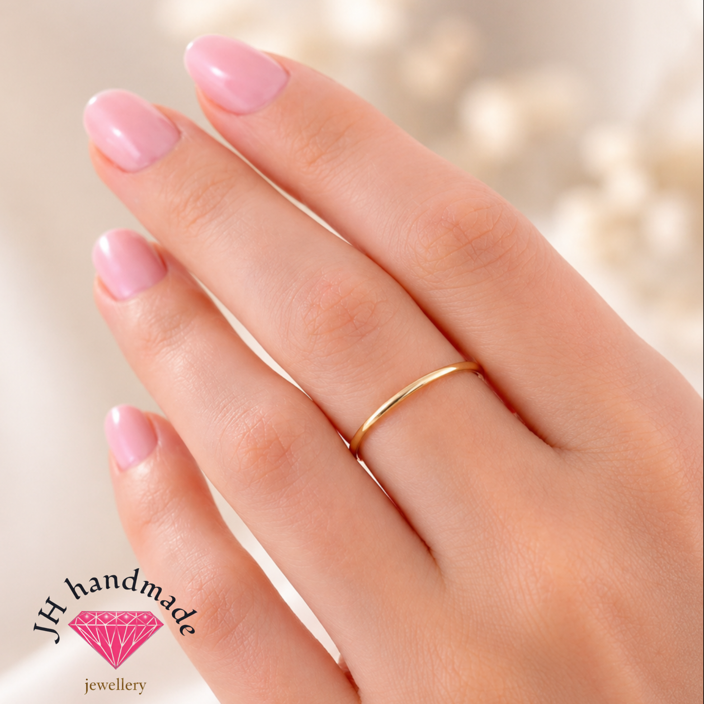 9ct Solid Gold plain Stacking Ring 1mm Handmade