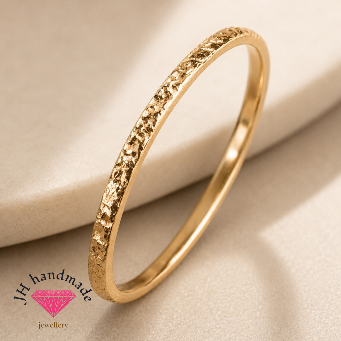 9ct Solid Gold Deep Hammered pattern Stacking / wedding Ring 1.5mm Handmade