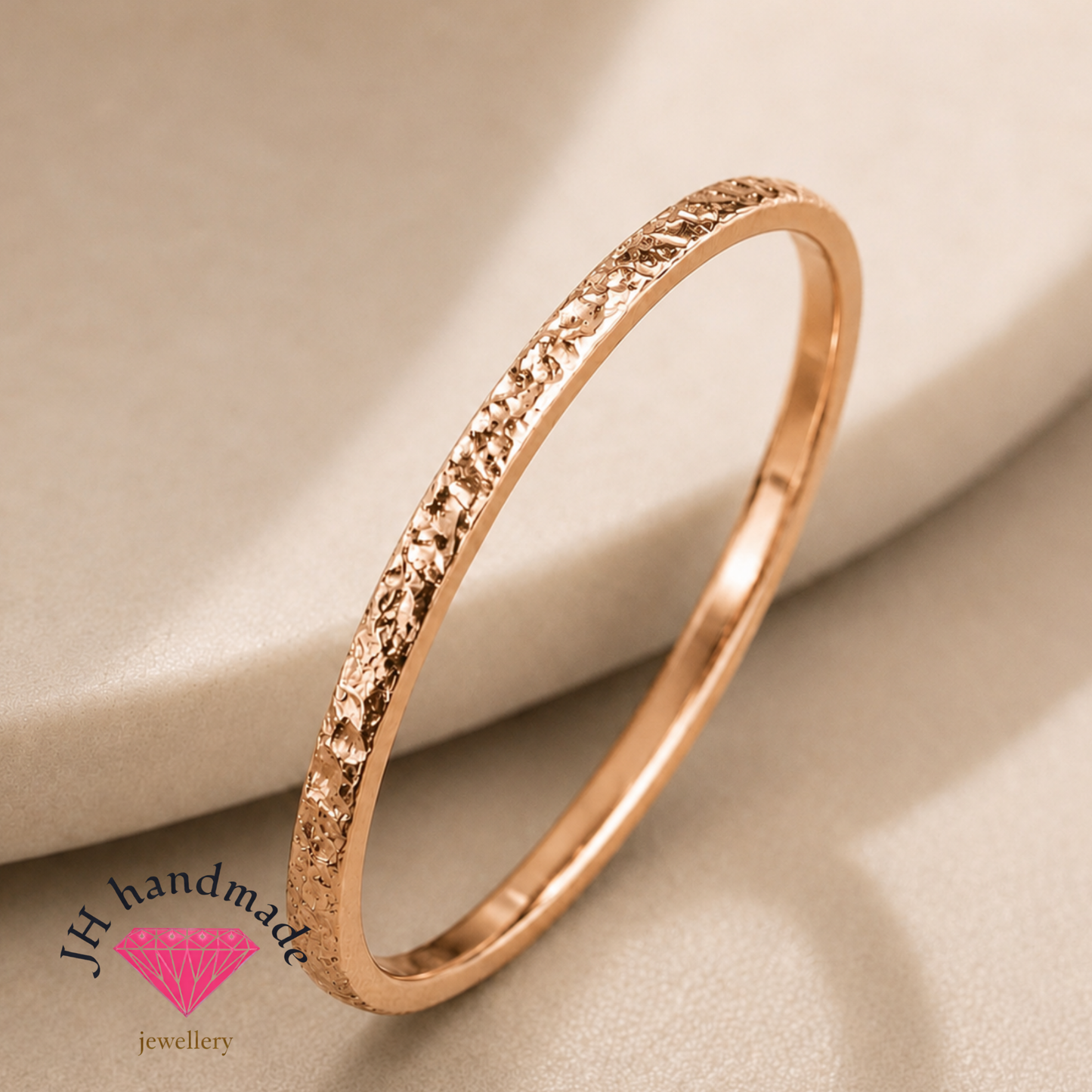 9ct Solid Gold Deep Hammered pattern Stacking / wedding Ring 1.5mm Handmade